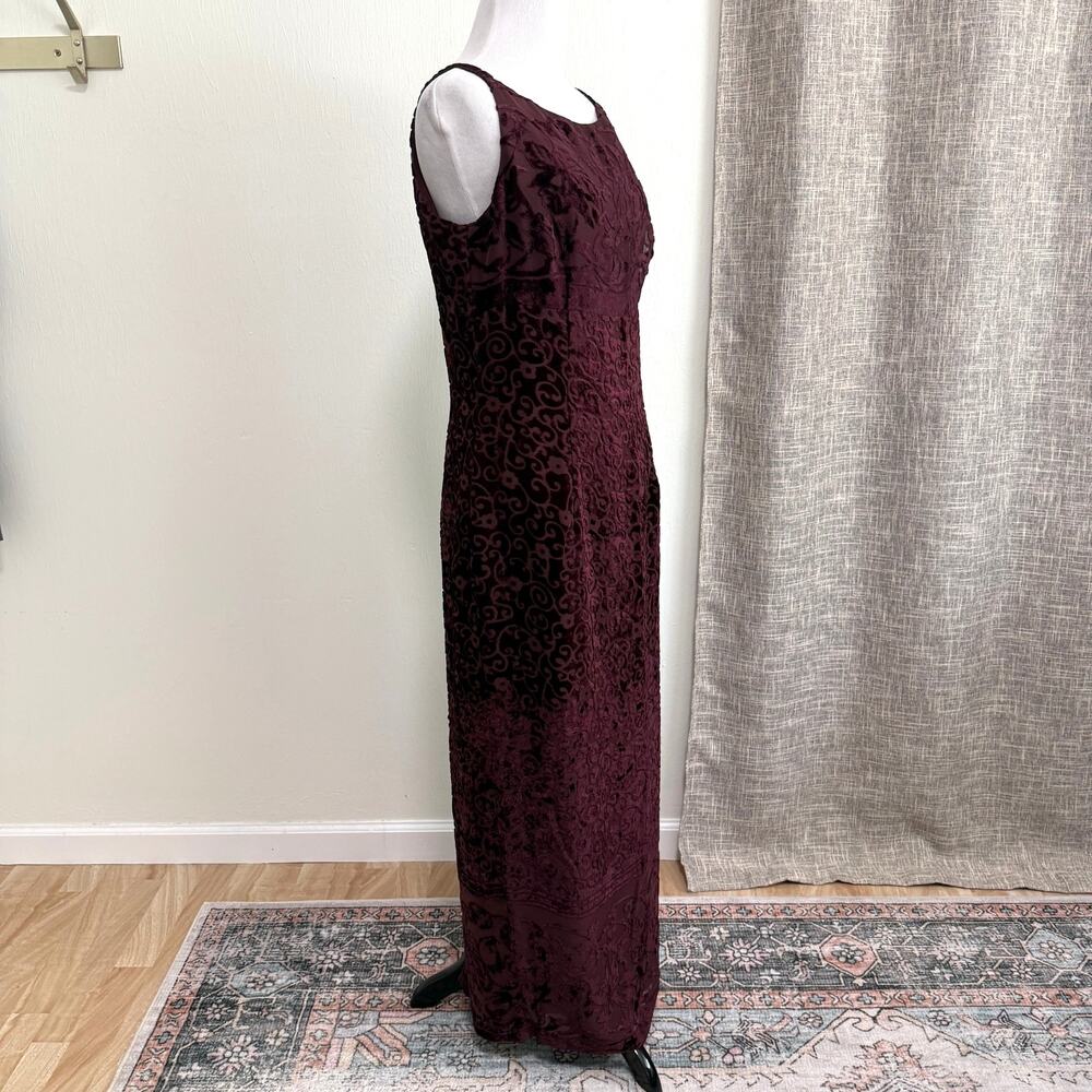 VTG Scott McClintock Velvet Maxi Dress Formal Gown 10 Maroon Floral Whimsygoth - Picture 2 of 14